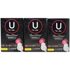 U by Kotex CleanWear Ultra Thin Feminine Pads w Wings, Regular, 32 Ct ( 3-Pack )