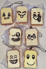 Mini chocolate scented Bread Toast emoji face squishy toy Phone strap 2