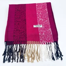 Pashmina Scarf Shawl Wrap Cover Up 100% Pashmina Pink Multicolor & Tassel Fringe