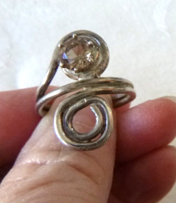 Vint. Artisan Citrine Asymmetrical Warp Ring .70 Carat 925 Sterling Silver Sz 8