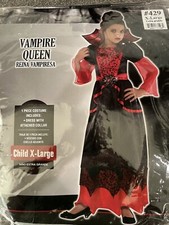 Girl  s Vampire Queen Halloween Costume , 1pc: Dress w/ Collar, Child XL 14-16