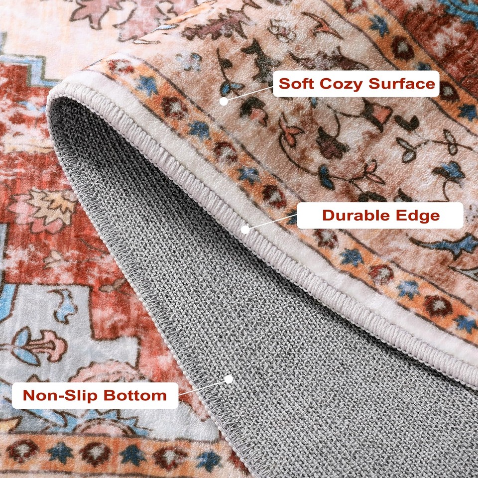 Washable Runner Rug Non Slip 2'x6' Hallway Rug Runner Vintage Kitchen