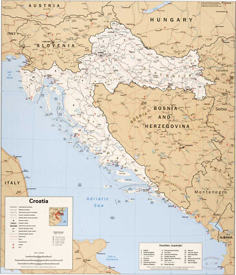 1995 CIA Map of Croatia Bosnia and Herzegovina Wall Art Poster Print Home School