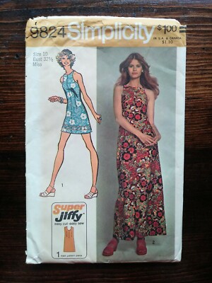 Vtg 70s Simplicity 9824 Halter Top Summer Maxi Mini Dress Sewing Pattern-  B32.5" | eBay
