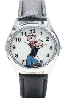 Popeye The Sailor Man Character Genuine Leather Band Wrist Watch