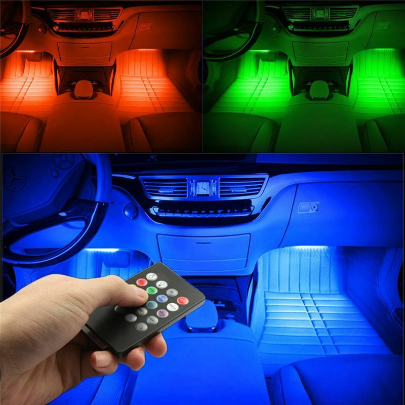Auto Innenbeleuchtung 4x Lichtleiste LED RGB Fußraumbeleuchtung mit Control