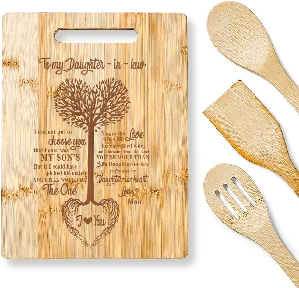Laser Engraved Bamboo Cutting Board Gift Set for Daughter-In-Law