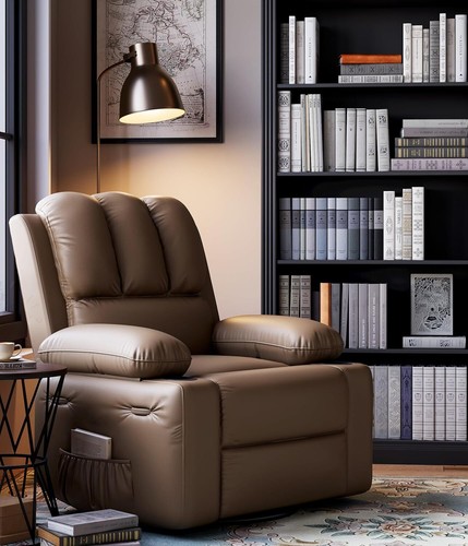 22'' Manual Recliner Chair for Adults, PU Recliner w/Cup Holders+Side Pockets - Picture 22 of 65