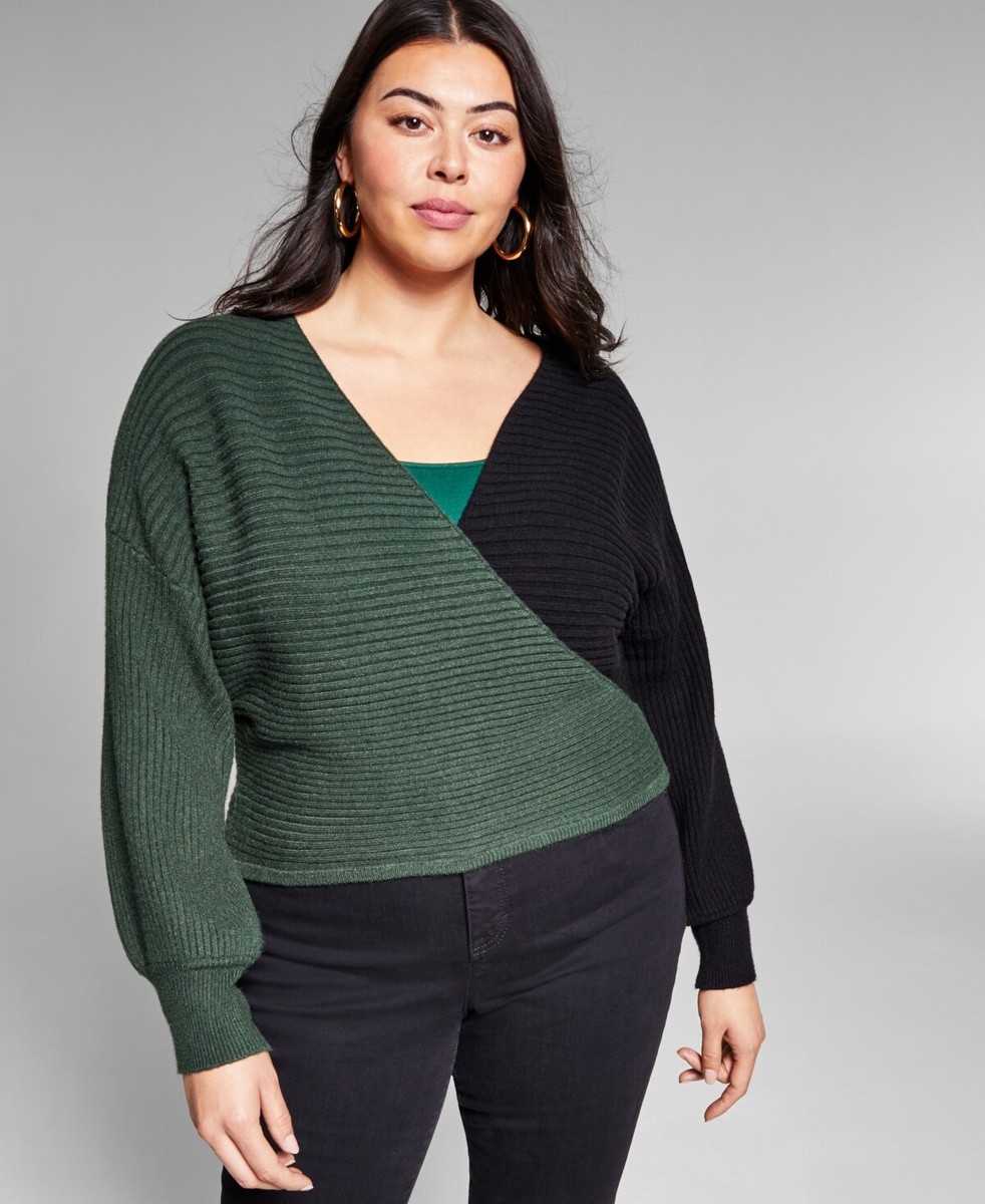 MSRP $90 Jeannie Mai Inc Plus Size Ribbed Colorblocked Sweater