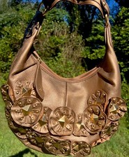 Borsa a mano ISABELLA FIORE 3D piramide e oro pelle scintillante borchiata FIORI NO COPIA