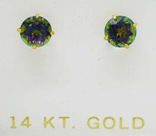 MYSTIC TOPAZ 1.36 Cts STUD EARRINGS 14K GOLD - MADE IN USA - New With Tag