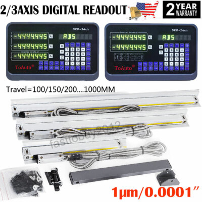 TOAUTO Linear Scale 1μm DRO 2/3 Axis Digital Readout 4''-40'' Travel Glass Scales