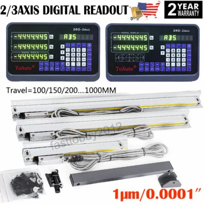 FASTTOBUY TOAUTO Linear Scale 1μm DRO 2/3 Axis Digital Readout 4"-40" Travel Glass Scales