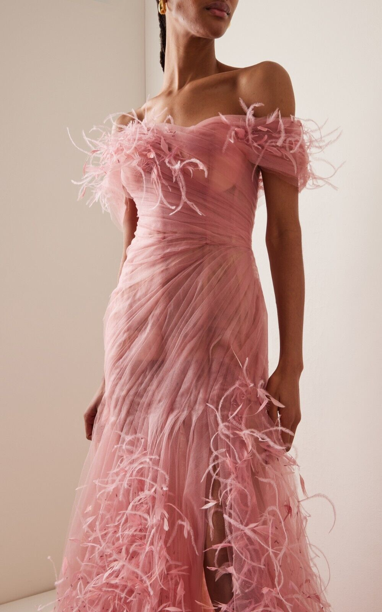 Tulle Gown Marchesa Off The Shoulder Gown Blush Floral Tulle Gown