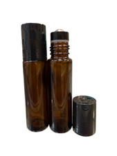 10ml PLAIN 1/3 oz AMBER Glass Bottles With Plastic Black Cap  Steel Roller