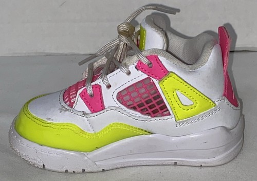 Nike Air Jordan 4 Retro Lemon Venom White Pink CV7807-100 Children Size 6C US - Picture 6 of 15