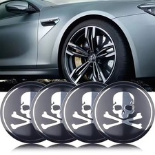 (4PCS) 3D Skull Wheel Stickers Aluminum Hub Covers 56mm 65mm Black