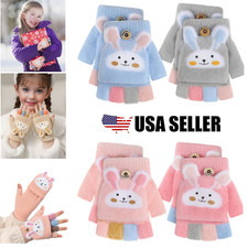 Winter Kid Fingerless Gloves Warm Flip Top Mitten Cover Dog Convertible Hot USA