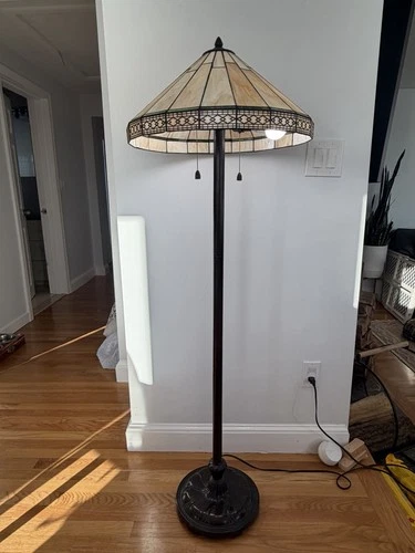 VTG TIFFANY STYLE ART & CRAFT MISSION STAINED SLAG GLASS LAMP SHADE FLOOR LAMP