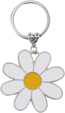 Cute Daisy Enameled Keychain Flower Charms Keyring for Purse Bag D-white