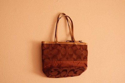 バッグ Vintage Coach Leather Tote Bag Brown Vintage Coach Brown Logo Tote Shoulder Bag Zip Closure Inner