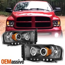 For 02-05 Ram 1500 2003-2005 Ram 2500 3500 Black Halo Projector Led Headlights