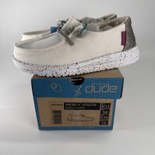 Hey Dude Wendy Youth White Disco Slip On Shoes Kids Size 11 EU 30