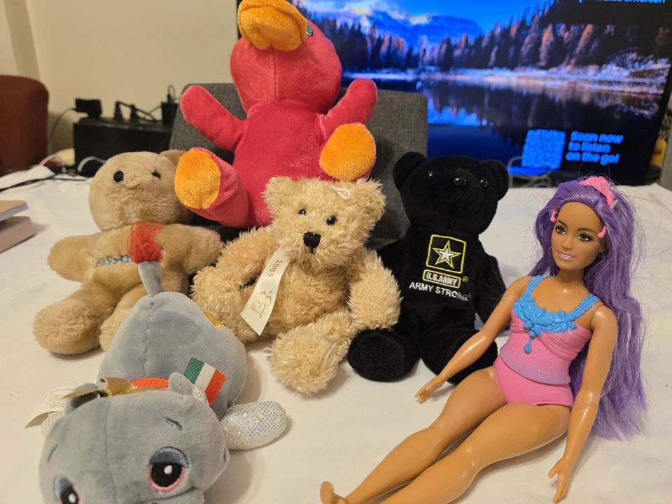  LOTE DE 6 BONECAS BARBIE E ANIMAIS DE PELÚCIA!  URSOS, PÁSSAROS, HIPOPÓTAMO! FRETE GRÁTIS! - Imagem 2 de 4