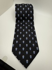 Jos A Bank Executive Silk Tie Black Blue Shield Crest Pattern Handmade 3.5  
