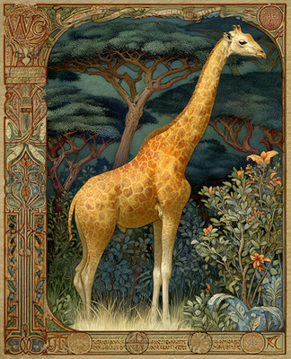 8x10 Giraffe Savanna Ornate Art Print - 662766098