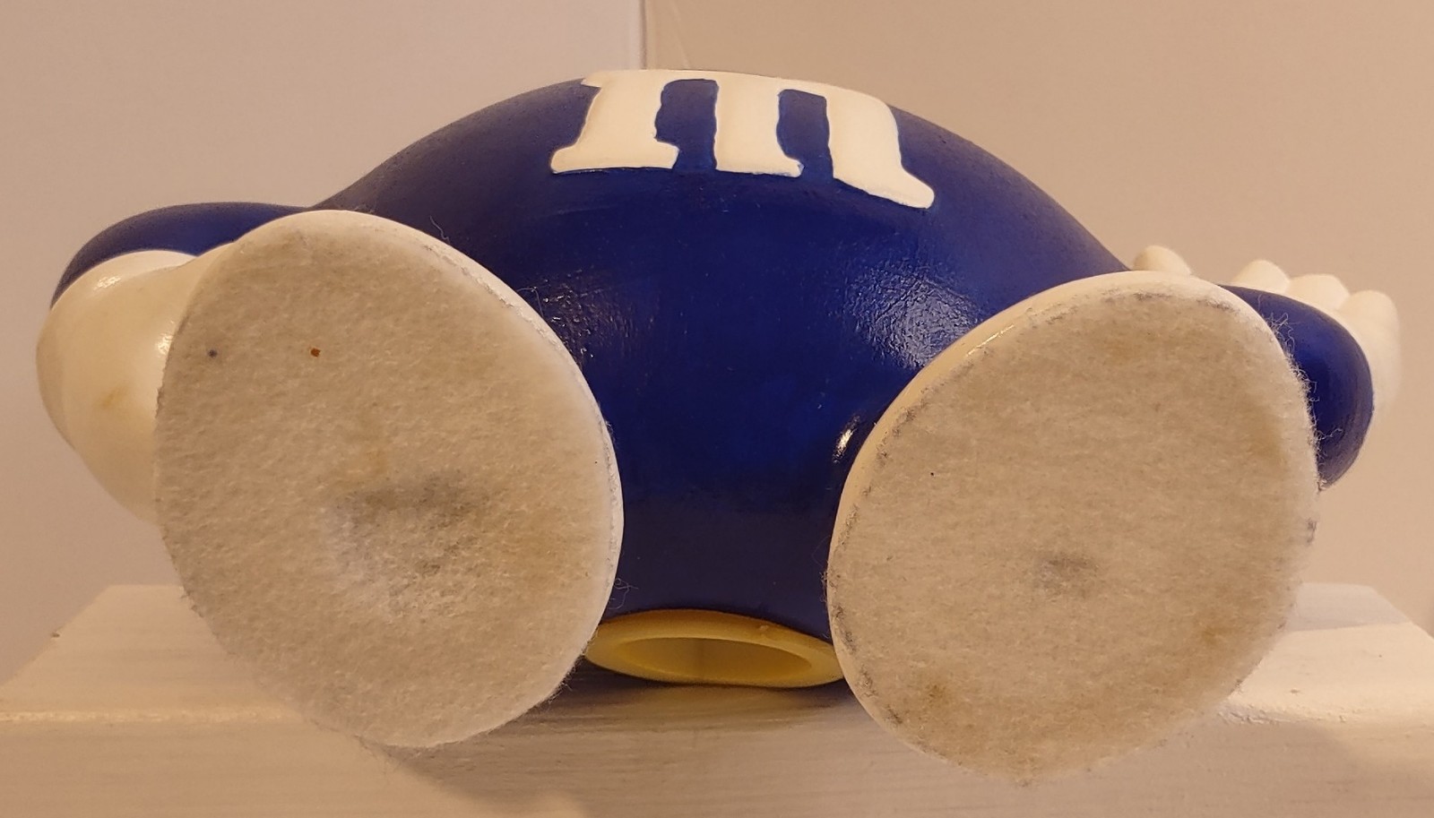 Vintage Handmade Ceramic Blue M&M's Coin Bank with Stopper 7.5 Inch Tall