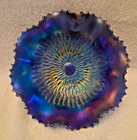 ANTIQUE NORTHWOOD ELECTRIC BLUE SUNFLOWER SPT. FOOT W/MEANDER PATTERN ON BACK