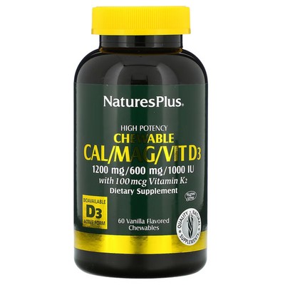 2 X Nature's Plus, High Potency Cal/Mag/Vit D3, Vanilla Flavored, 60 Chewables