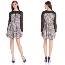 Kensie Geometric Print Long Sheer Sleeve Mini Dress Size M