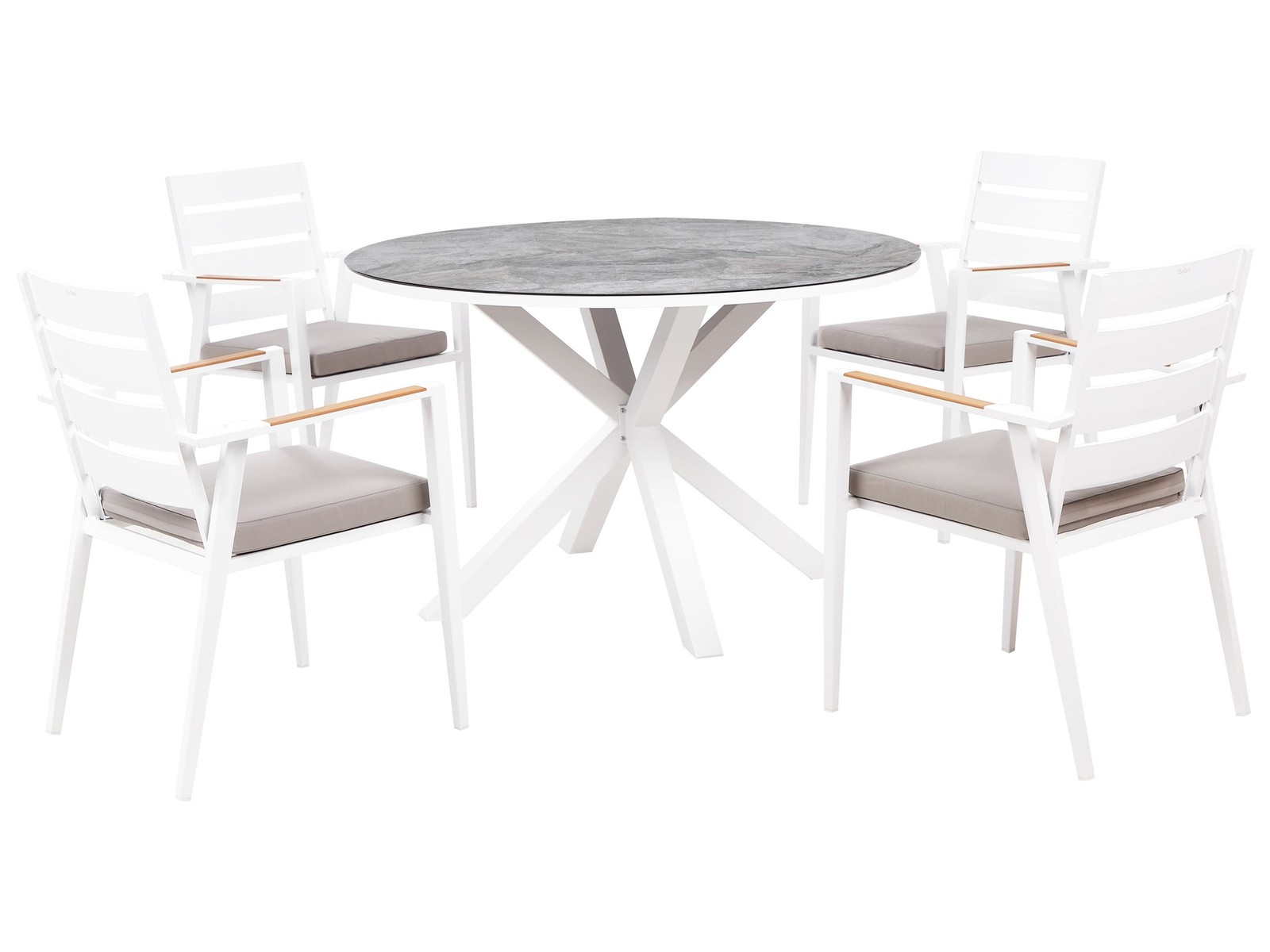 4 posti Set da pranzo da giardino Grigio Metallo con cuscini Effetto marmo
