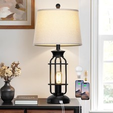 28" Tall Farmhouse Table Lamp for Living Room, Industrial Table Lamp with USB...