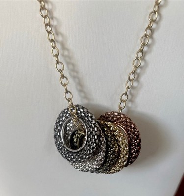 Gold Tone Chain with Mixed Metal Texture Disks Bronze Gold Silver Gunmetal Plus