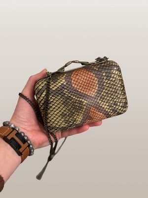 House of Harlow 1960 Snake Embossed Box Clutch w/ Snake Clasp   Excellent