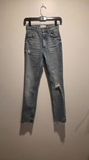 Zara High Rise Straight Leg Jeans Size 0 distressed jean flawed