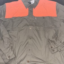 Camicia da tiro Orvis nuova con etichetta uomo taglia XXL arancione marrone caccia peso medio sabbia blaze