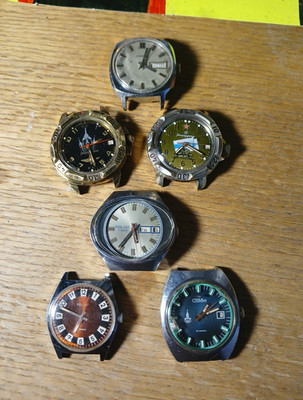6 Rare Soviet Wostok Komandirskie Watches From The USSR All In Working Order
