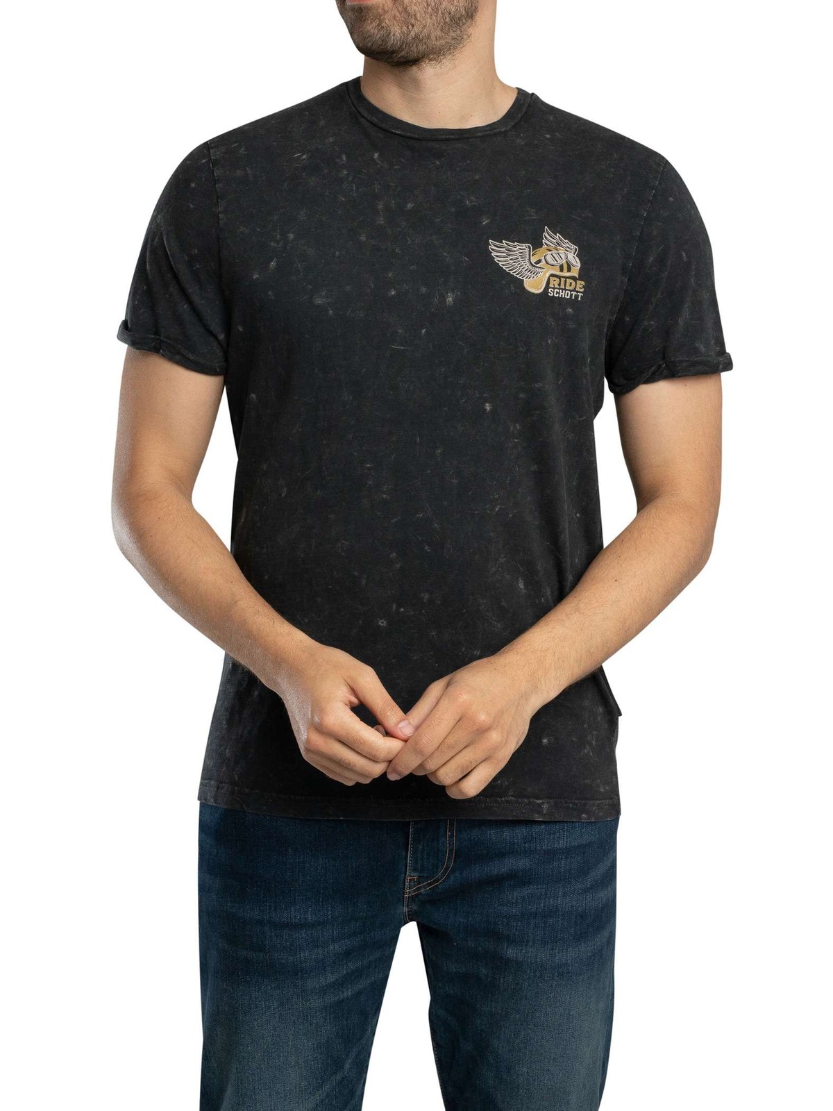 Мужская винтажная футболка Schott с принтом на спине, черная