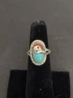 Vintage Native American Effie C Zuni Snake Ring Sterling Silver Turquoise Coral