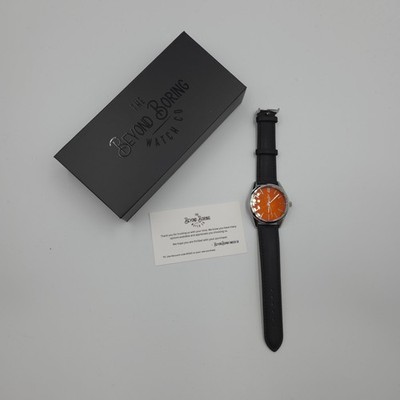 The Beyond Boring Watch Company in Orange Sunburst Watch Black Leather 39mm