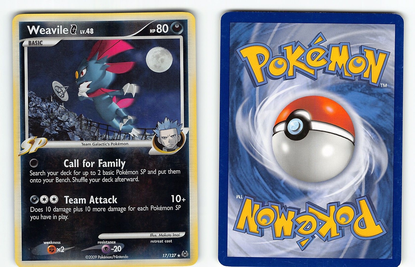 WEAVILE G 17/127 HOLO RARE PLATINUM POKEMON REVERSE HOLO LP