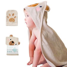 Premium Hooded Baby Bath Towel Washcloth Set Bear - 100 Cotton Terrycloth Ho...