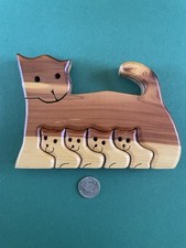Vtg 90s Handmade Wood Interlocking Cat Kitten Family Puzzle Signed- Shelf Sitter