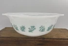 Glasbake J-2356 Green Herb Milk Glass Cinderella Mixing Bowl 9” D 3.5” T Vintage