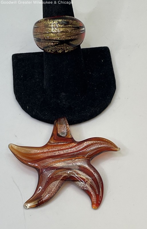 Red Art Glass Star Pendant & Ring 20g