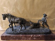 Bronze Skulptur antik  vor 1945 Bauer mit Pferd und Pflug